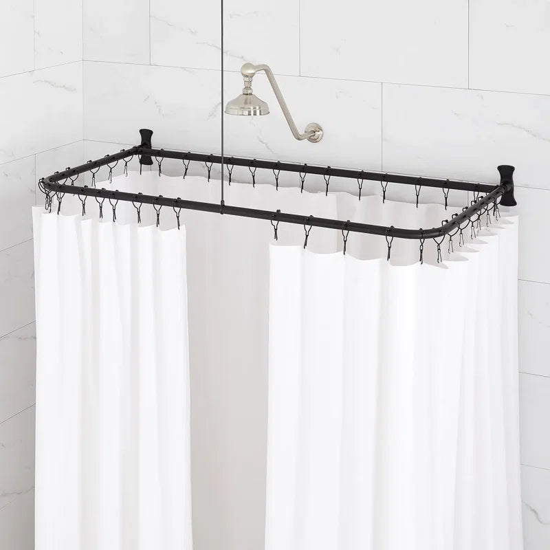 54" Brass D-Shaped Shower Rod Enclosure with Ceiling Support